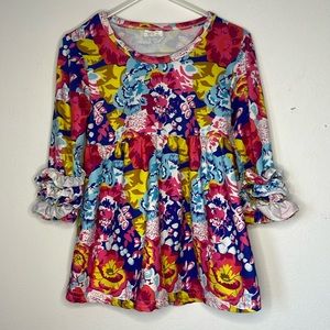 Girls Ruffle Flower Muitl Color Dress